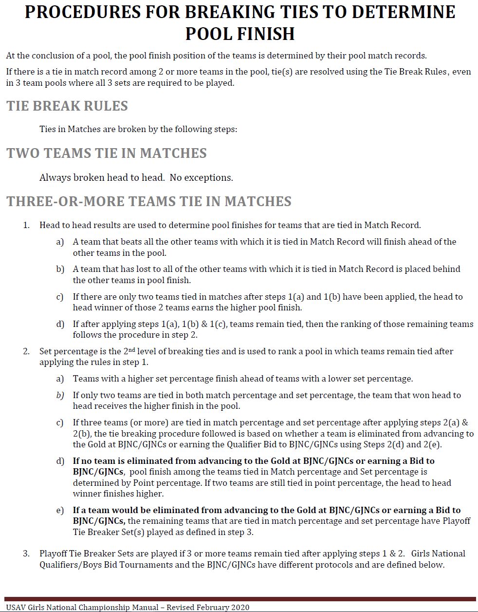 Tie Break Procedures